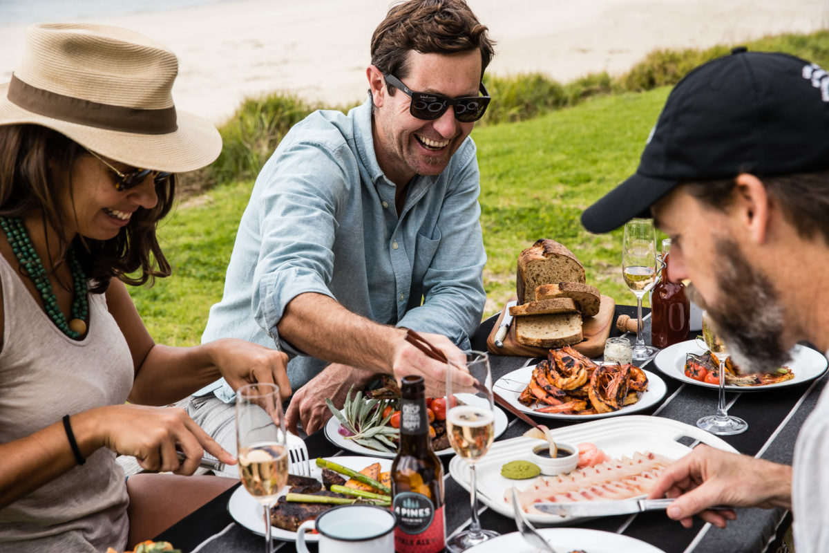 Sashimi, prawns and sparkling at Neds Beach, Lord Howe Island