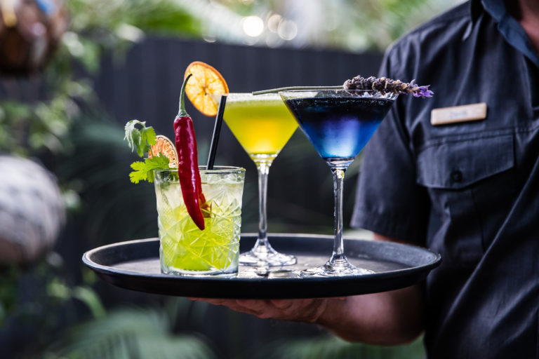 Cocktails served in the garden, Lord Howe Island