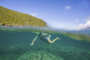 Elsie's first snorkel off the boat near North Bay, Lord Howe Island