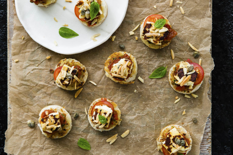 Grilled haloumi with capsicum, almonds and basil, Lord Howe Island