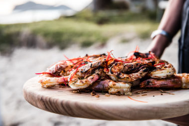 Flame-grilled prawns with chilli and kaffir lime, Lord Howe Island