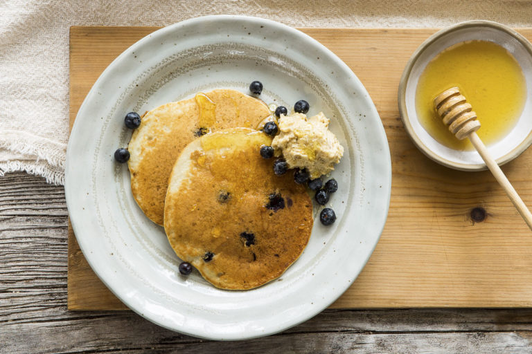 Vanilla and blueberry buttermilk pancakes, Lord Howe Island
