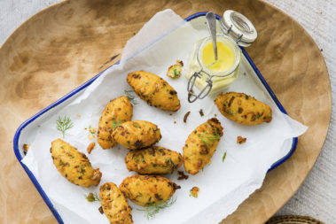Zucchini fritters with saffron aioli and dill, Lord Howe Island