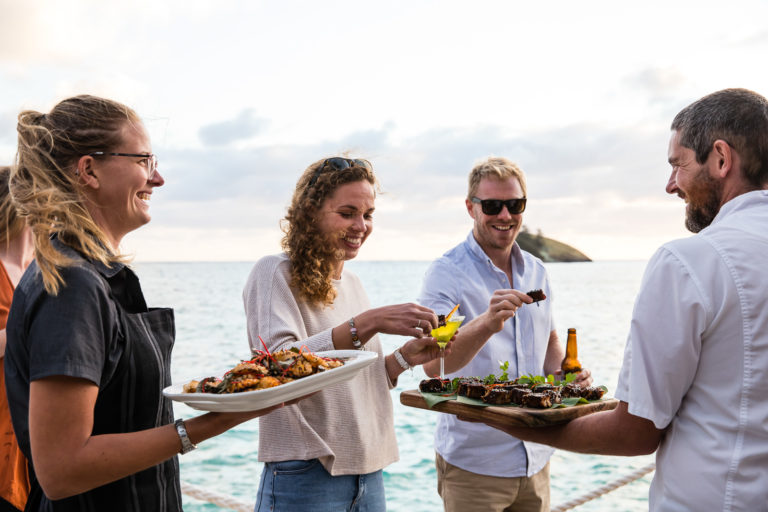 Canapes and cocktails on the Pinetrees boatshed deck, Lord Howe Island