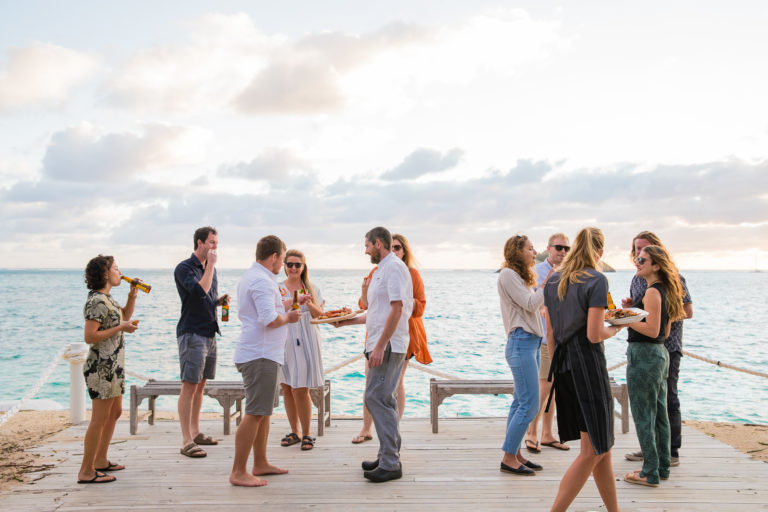 Sunset canapes on the boatshed deck
