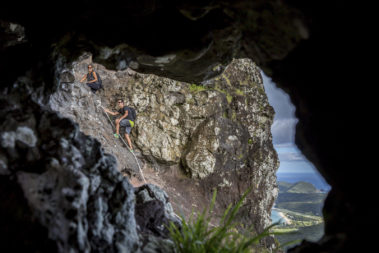Climbing the final rope to Goat House, Lord Howe Island
