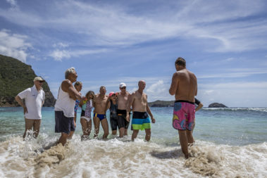 Ocean swimmers with Trevor Hendy at Neds Beach, Lord Howe Island