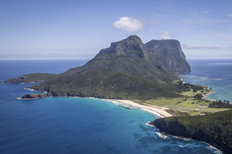 Blinky Beach and the mountains, Lord Howe Island
