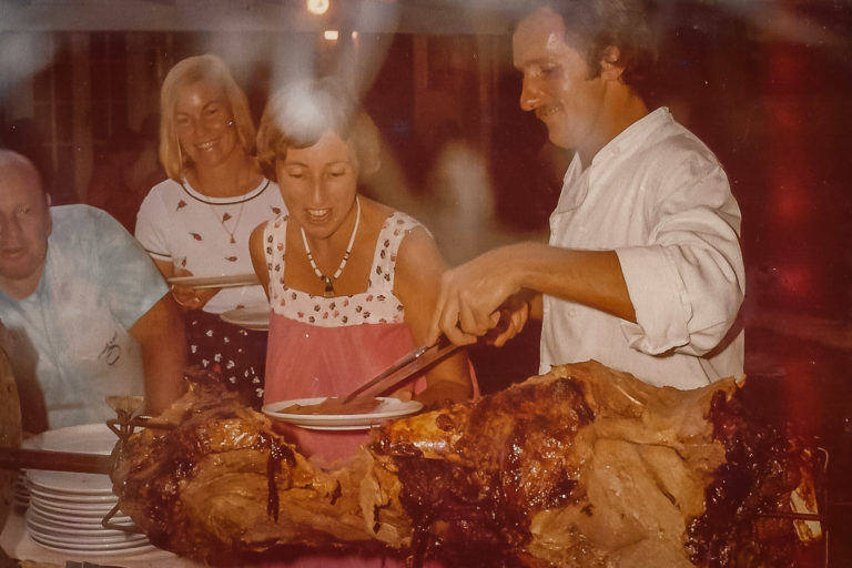 Chef, Ron Hughes, serving a local butt of Lord Howe beef, Lord Howe Island