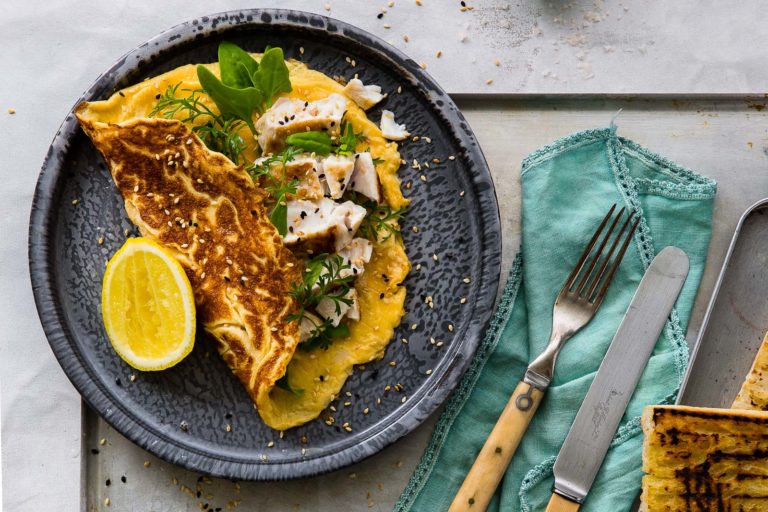 Omelette with kingfish and sea herbs, Lord Howe Island