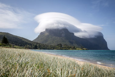 Cap clouds form in a north wind, Lord Howe Island