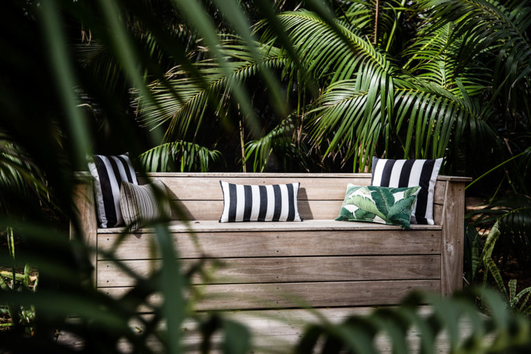 A sunny bench in the Pinetrees garden, Lord Howe Island