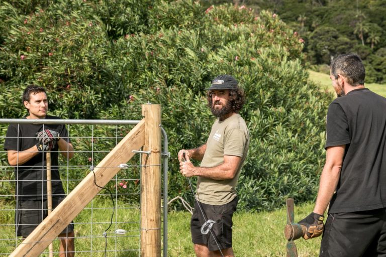 Cameron, Al and Alexis on fencing duty